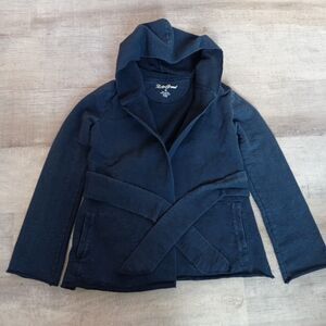 Lucky Brand Women's M Navy Blue Open Strap Tie Cardigan Sweater Pockets Hoodie